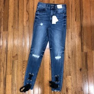 EXPRESS Distressed HighWaist Jeans w/ Bow on ankle